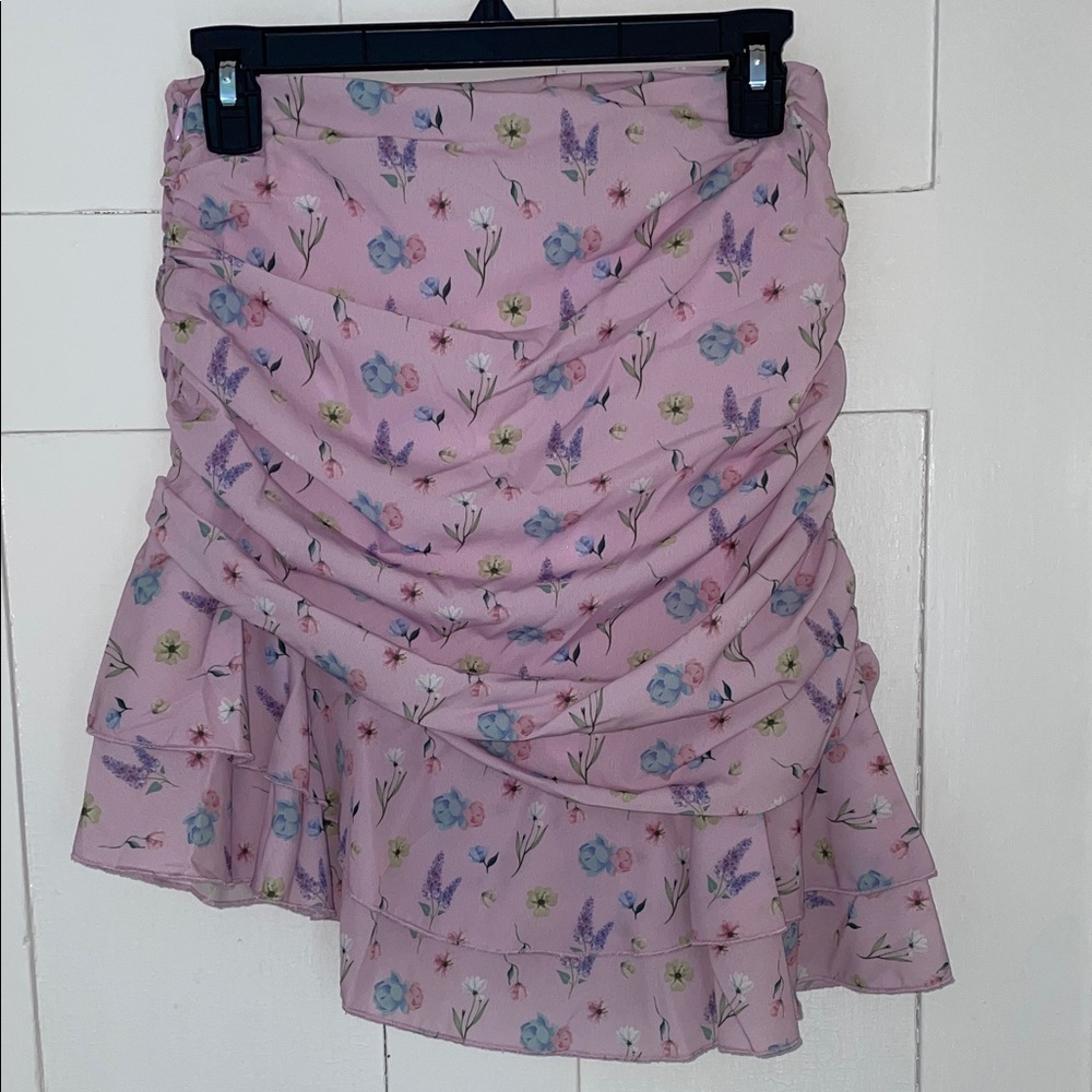 SHEIN Asymmetrical Pink Floral Skirt